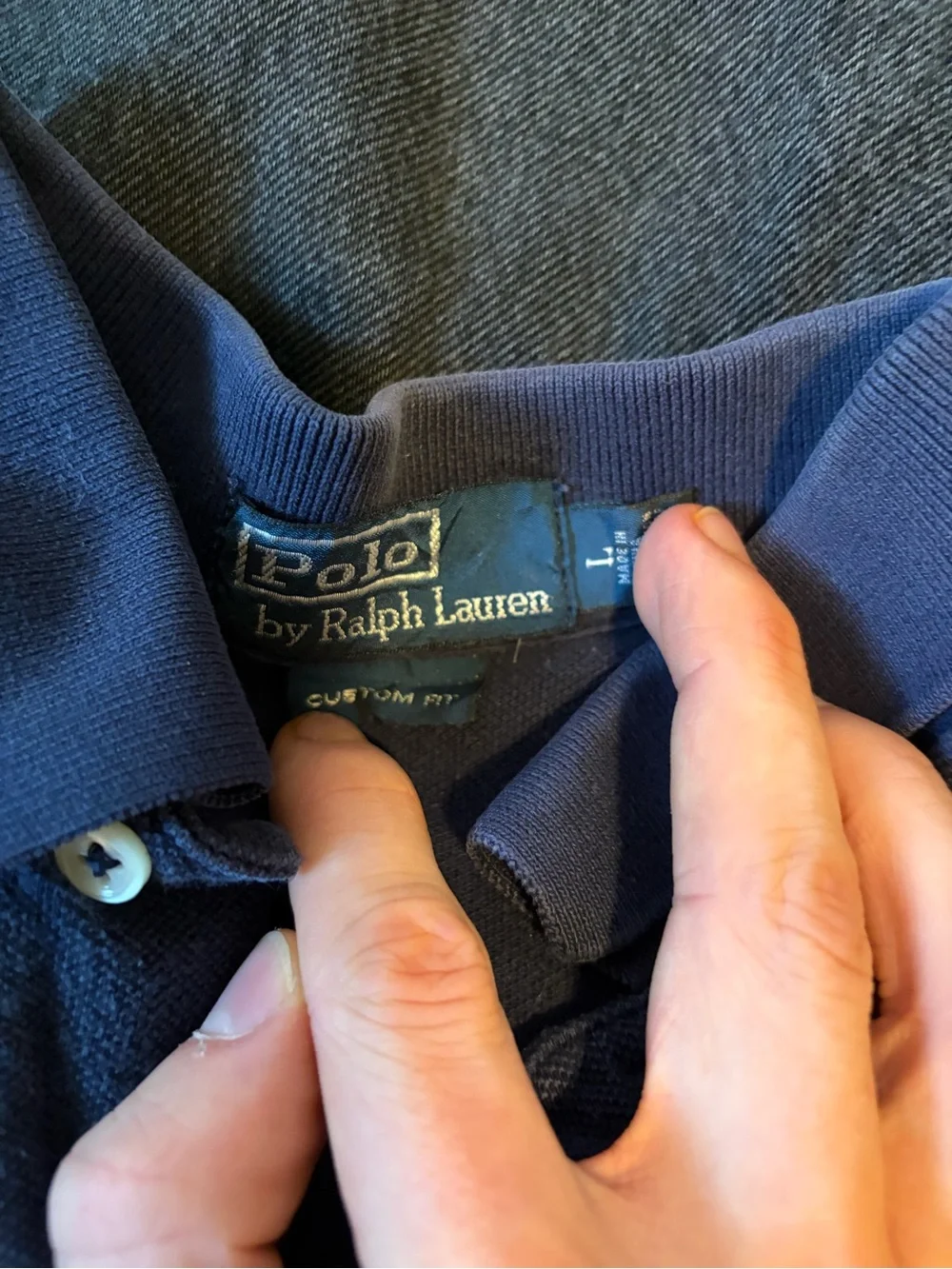 Polo Ralph Lauren Navy Blue Short Sleeve Polo Shirt Custom Fit Mens L